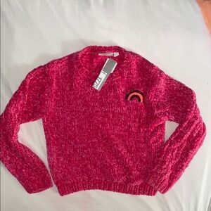 Pink Girls Sweater with Rainbow Detail Size XL NEW